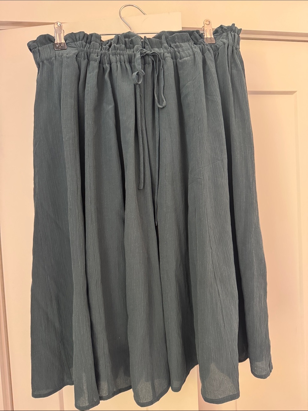 MM Lafleur Slate-Blue Gathered Drawstring A-Line Midi Skirt